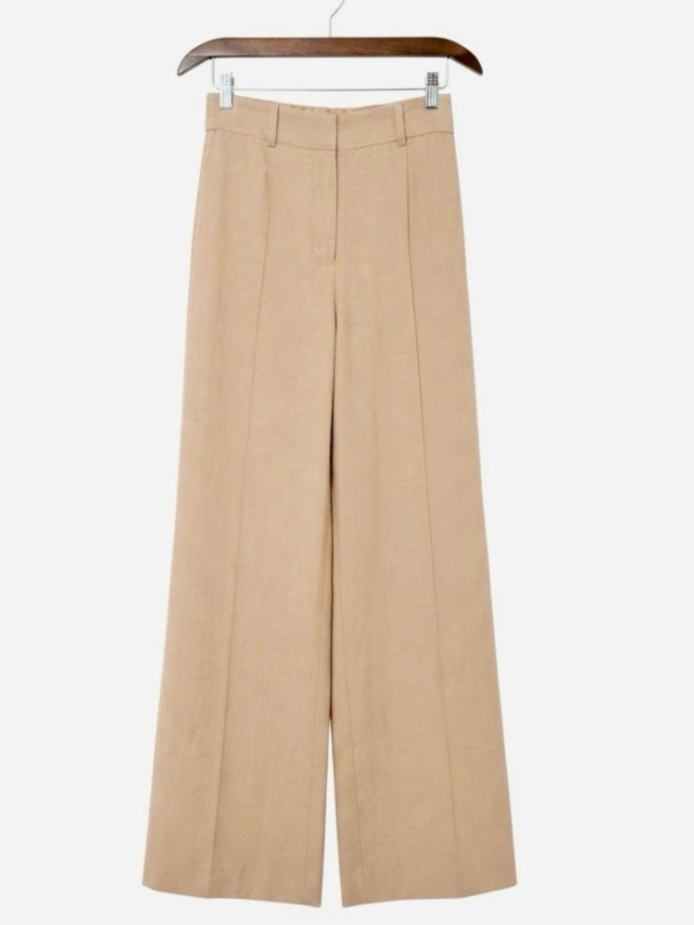 WAYF Camel High Waisted Wide Leg Pintuck Trousers Size M
